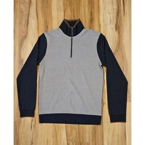 Denim & Flower Mock Neck Houndstoock Check Quarter Zip Sweatshirt Men's Small